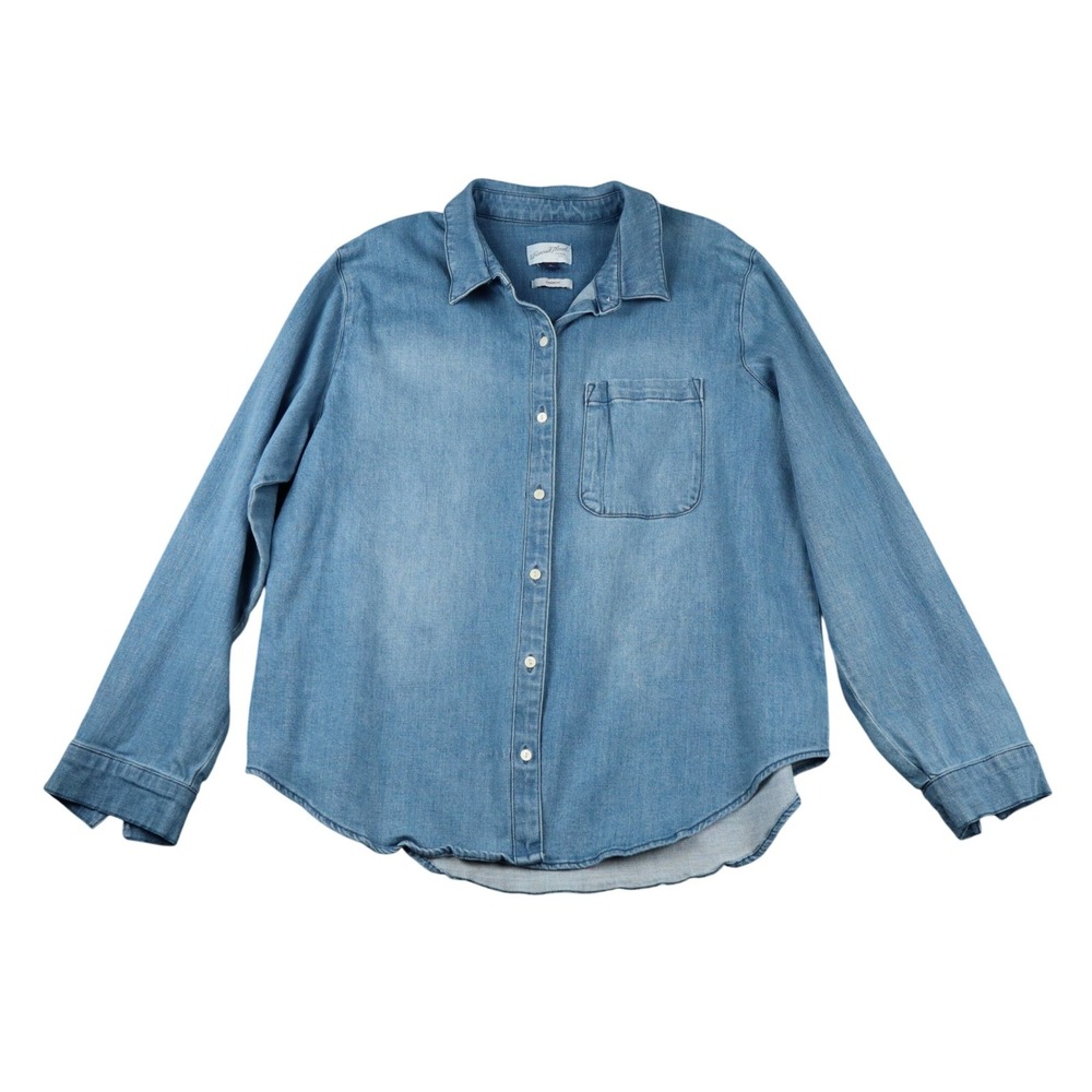 Universal Thread Womens XL Blue Denim Button Down Shirt Classic Fit Long Sleeve - Picture 1 of 8